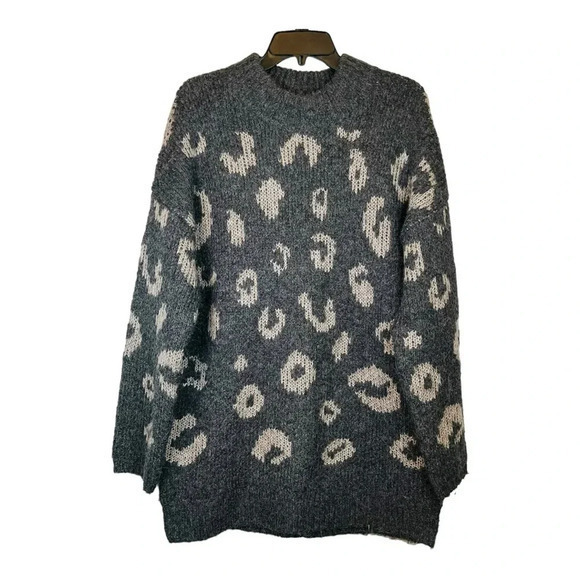 Carole Christian Animal Print Heavyweight Sweater‎ Gray White Women Size Large - Picture 1 of 6